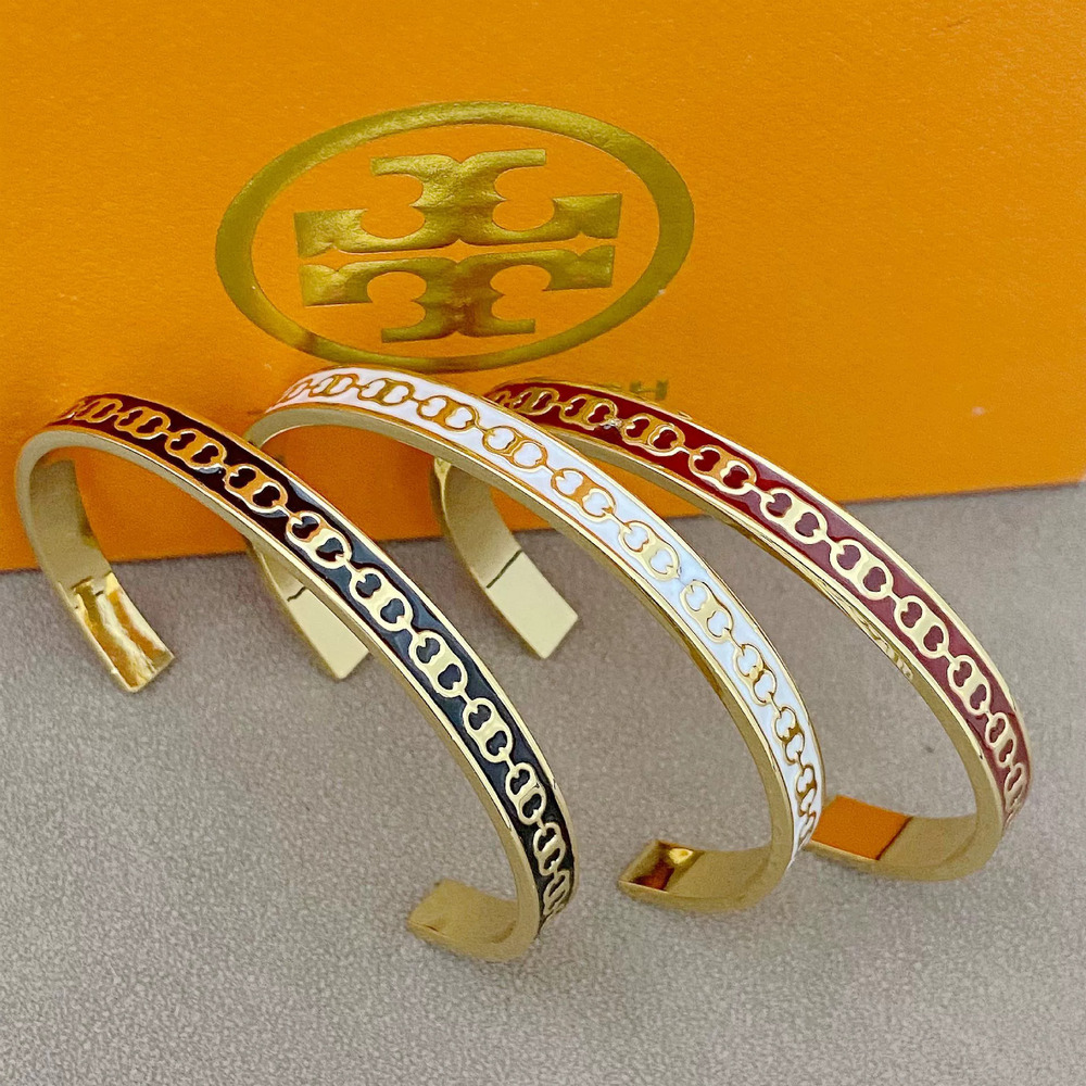 Tory Burch Enamel Inlay Geometric Open Bangle Metal